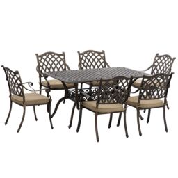 OUTSUNNY 7-PC Cast Aluminum Patio Dining Set w/ Umbrella Hole & Cushion in Bronze - thumbnail 2