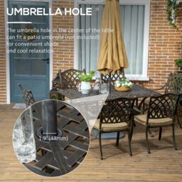OUTSUNNY 7-PC Cast Aluminum Patio Dining Set w/ Umbrella Hole & Cushion in Bronze - thumbnail 5