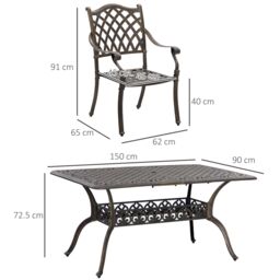 OUTSUNNY 7-PC Cast Aluminum Patio Dining Set w/ Umbrella Hole & Cushion in Bronze - thumbnail 3