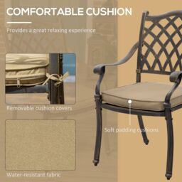 OUTSUNNY 7-PC Cast Aluminum Patio Dining Set w/ Umbrella Hole & Cushion in Bronze - thumbnail 7