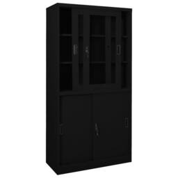 Berkfield Home Office Cabinet with Sliding Door Black 90x40x180 cm Steel - Size: 90 x 40 x 180 cm - thumbnail 5