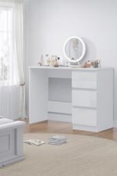 FWStyle White Gloss Vanity Makeup Dressing Table Desk With 3 Deep Drawers - thumbnail 1