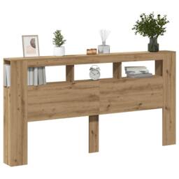 Berkfield Home LED Headboard Artisan Oak 200x18.5x103.5 cm Engineered Wood in Brown - thumbnail 5