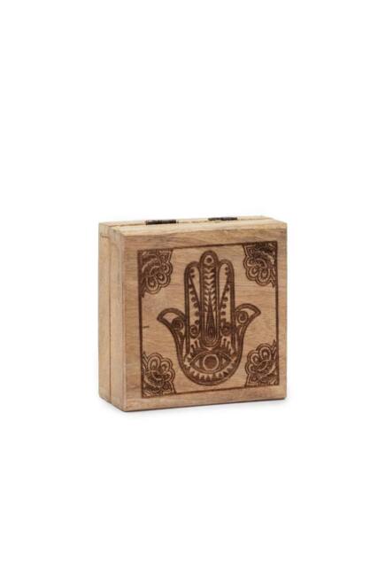 KDMD Small Square Box 10x10x4.2cm - Hamsa Black Engraved in Brown - Size: 10x10x4.2 cm - image 1