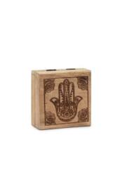 KDMD Small Square Box 10x10x4.2cm - Hamsa Black Engraved in Brown - Size: 10x10x4.2 cm - thumbnail 1