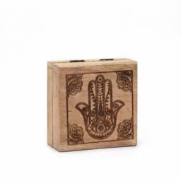 KDMD Small Square Box 10x10x4.2cm - Hamsa Black Engraved in Brown - Size: 10x10x4.2 cm - thumbnail 4