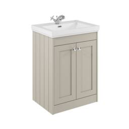 Balterley 600mm Floor Standing 2 Door Unit, Classic Basin 1 Tap Hole Pebble Grey - thumbnail 1