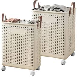 SPETLEK Large Capacity Foldable Laundry Basket 36cm in Cream - Size: 500mm - thumbnail 2