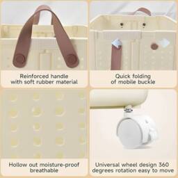 SPETLEK Large Capacity Foldable Laundry Basket 36cm in Cream - Size: 500mm - thumbnail 4