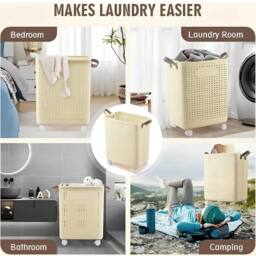 SPETLEK Large Capacity Foldable Laundry Basket 36cm in Cream - Size: 500mm - thumbnail 3