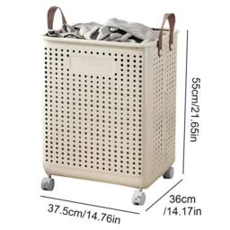 SPETLEK Large Capacity Foldable Laundry Basket 36cm in Cream - Size: 500mm - thumbnail 5