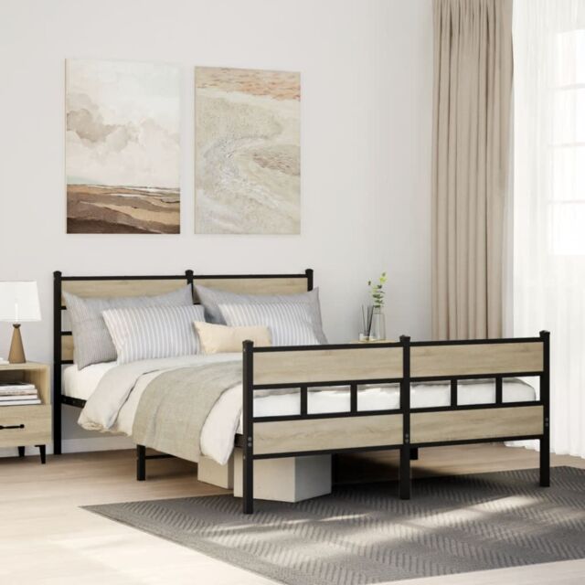 Berkfield Home Metal Bed Frame without Mattress Sonoma Oak 160x200 cm in Brown - image 1