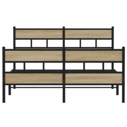 Berkfield Home Metal Bed Frame without Mattress Sonoma Oak 160x200 cm in Brown - thumbnail 4