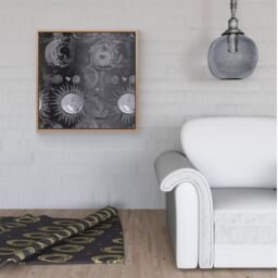 Warren Reed - Designer Black Grey Abstract Sun & Moon Framed Canvas in Light Brown - Size: w40 inch x h40 inch - thumbnail 2