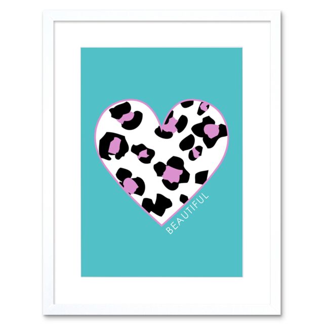 "Artery8 Wall Art Print Leopard Blue & Purple Solid Beautiful Art Framed 9x7 inch in White - Size: W7"" x H9""" - image 1