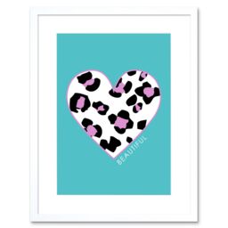"Artery8 Wall Art Print Leopard Blue & Purple Solid Beautiful Art Framed 9x7 inch in White - Size: W7"" x H9""" - thumbnail 1
