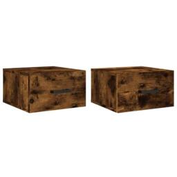 Berkfield Home Wall-mounted Bedside Cabinets 2 pcs Smoked Oak 35x35x20 cm in Brown - Size: 35 x 35 x 20 cm - thumbnail 1