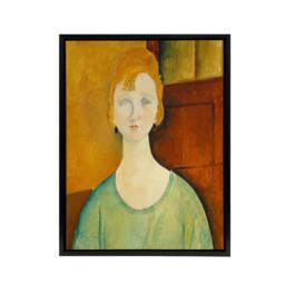 "Artery8 Girl in Green Blouse Portrait Modigliani Framed Canvas Wall Art in Brown - Size: W12"" x H16""" - thumbnail 1