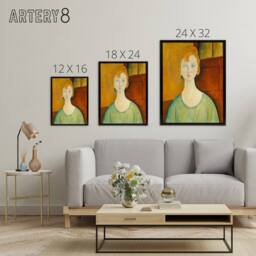 "Artery8 Girl in Green Blouse Portrait Modigliani Framed Canvas Wall Art in Brown - Size: W12"" x H16""" - thumbnail 4