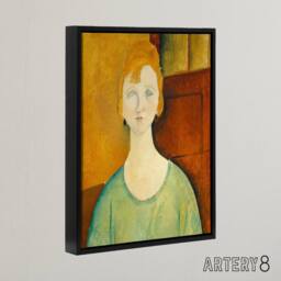 "Artery8 Girl in Green Blouse Portrait Modigliani Framed Canvas Wall Art in Brown - Size: W12"" x H16""" - thumbnail 2