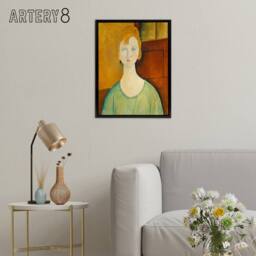 "Artery8 Girl in Green Blouse Portrait Modigliani Framed Canvas Wall Art in Brown - Size: W12"" x H16""" - thumbnail 3