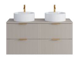 Vente-unique Fluted Wall-Hung Bathroom Unit With Double Round Countertop Basin in Beige - thumbnail 2