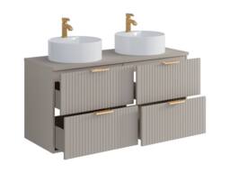 Vente-unique Fluted Wall-Hung Bathroom Unit With Double Round Countertop Basin in Beige - thumbnail 6
