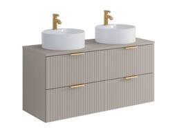 Vente-unique Fluted Wall-Hung Bathroom Unit With Double Round Countertop Basin in Beige - thumbnail 5
