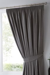 Fusion 'Dijon' Thermal & Blackout Fully Lined Pencil Pleat Curtains in Charcoal - Size: 117 cm width x 183 cm drop - thumbnail 2