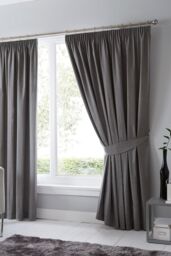 Fusion 'Dijon' Thermal & Blackout Fully Lined Pencil Pleat Curtains in Charcoal - Size: 117 cm width x 183 cm drop - thumbnail 1