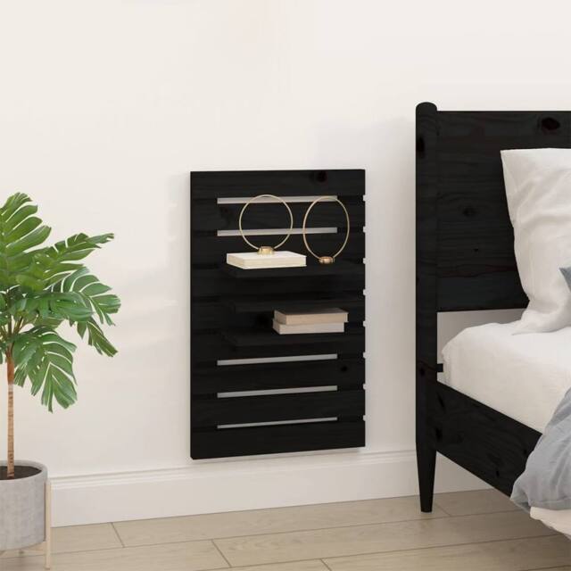 Berkfield Home Beautiful Wall-mounted Bedside Shelves 2 pcs Black Solid Wood Pine - image 1