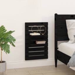 Berkfield Home Beautiful Wall-mounted Bedside Shelves 2 pcs Black Solid Wood Pine - thumbnail 1