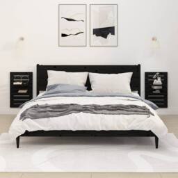 Berkfield Home Beautiful Wall-mounted Bedside Shelves 2 pcs Black Solid Wood Pine - thumbnail 2