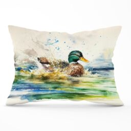 Warren Reed - Designer Splashing Mallard Watercolour Cushions in Brown - Size: 45 cm x 45 cm - thumbnail 1