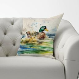 Warren Reed - Designer Splashing Mallard Watercolour Cushions in Brown - Size: 45 cm x 45 cm - thumbnail 2