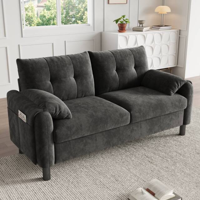 ModernLuxe 2 seater chenille sofa with soft cushions & side storage pocket in Grey - image 1