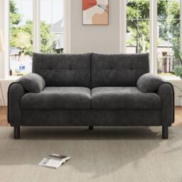 ModernLuxe 2 seater chenille sofa with soft cushions & side storage pocket in Grey - thumbnail 3