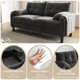 ModernLuxe 2 seater chenille sofa with soft cushions & side storage pocket in Grey - thumbnail 6