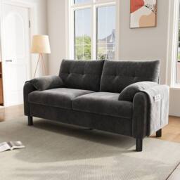ModernLuxe 2 seater chenille sofa with soft cushions & side storage pocket in Grey - thumbnail 4