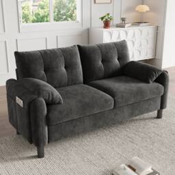 ModernLuxe 2 seater chenille sofa with soft cushions & side storage pocket in Grey - thumbnail 1