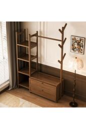 Living and Home Freestanding Bamboo Clothes Rack Garment Rack with Storage Shelves Coat Hanger in Brown - Size: Large - thumbnail 5
