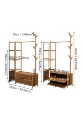 Living and Home Freestanding Bamboo Clothes Rack Garment Rack with Storage Shelves Coat Hanger in Brown - Size: Large - thumbnail 9