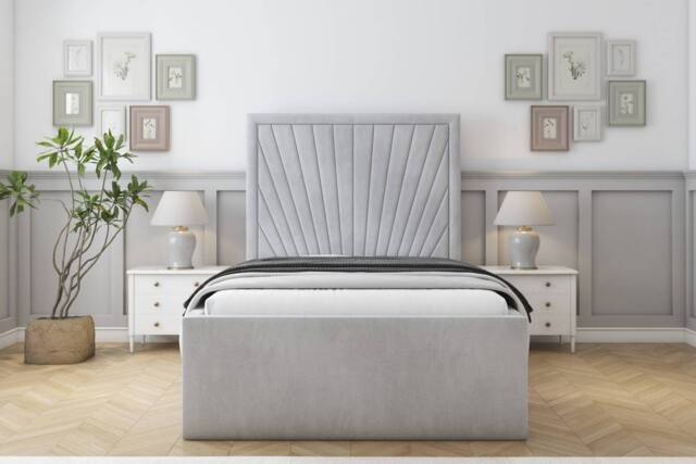 "Sloomy Somerset Naples Frame-Mattress - 50"" Upholstered Headboard in Silver - Size: Double" - image 1