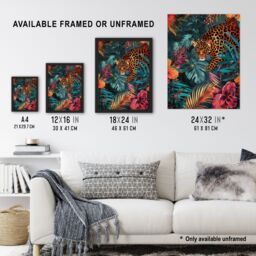 "Artery8 Wall Art Print Fierce Leopard Exotic Floral Jungle Plants Poster - Size: W24"" x H32""" - thumbnail 3