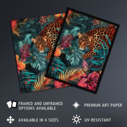 "Artery8 Wall Art Print Fierce Leopard Exotic Floral Jungle Plants Poster - Size: W24"" x H32""" - thumbnail 2