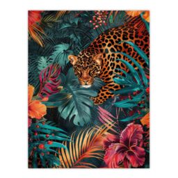 "Artery8 Wall Art Print Fierce Leopard Exotic Floral Jungle Plants Poster - Size: W24"" x H32""" - thumbnail 1