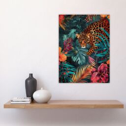 "Artery8 Wall Art Print Fierce Leopard Exotic Floral Jungle Plants Poster - Size: W24"" x H32""" - thumbnail 4