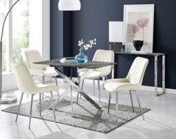FurnitureboxUK Leonardo Grey Glass Marble Effect Silver Leg Table & 4 Pesaro Silver Chairs in Cream - thumbnail 1