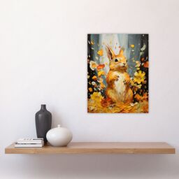 "Artery8 Autumn Again Red Squirrel In Amber Leaves Orange Heavy Oil Painting Unframed Wall Art Print Poster Home Decor Premium - Size: W12"" x H16""" - thumbnail 4
