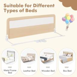 Gymax Folding Baby Bed Rail Height Adjustable Bed Guard With Fastening Belt in Beige - thumbnail 4